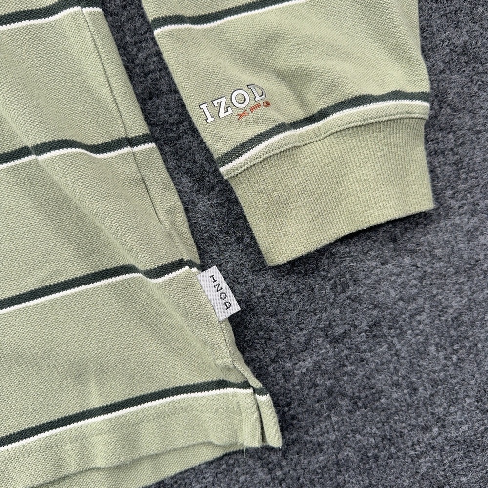 Izod XFG SWINGFLEX Polo‎ Shirt Mens L Green Striped Long Sleeve Cool-FX VTG - Picture 12 of 14